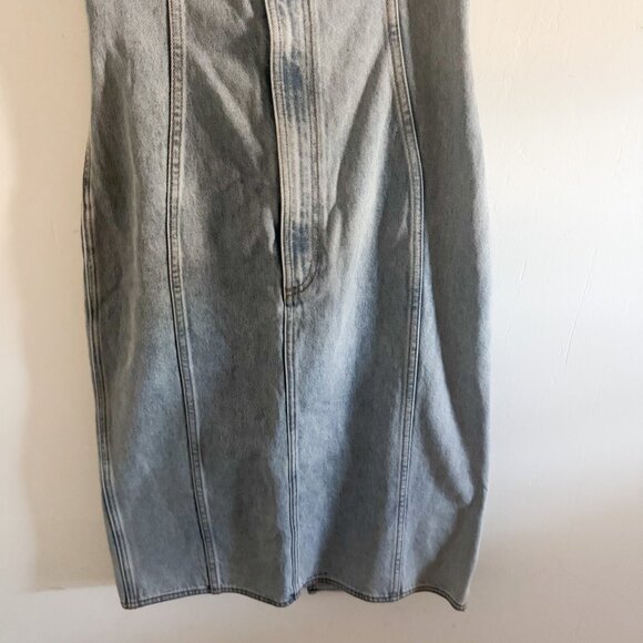 NWT Area Blue Flower Corsage Denim Strapless Dress 10 - Picture 4 of 8